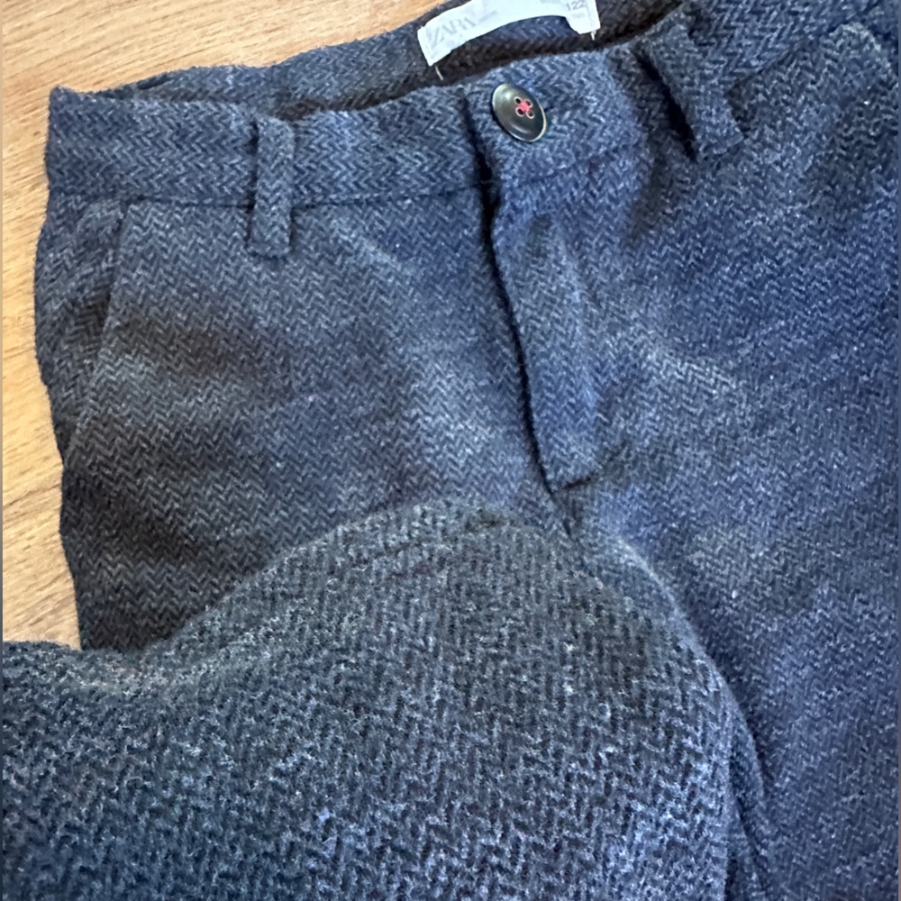 Zara Boys Navy Herringbone Soft Trouser Pants 7 Y